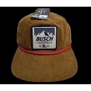 Retro Busch Light Beer Logo Patch Brown Corduroy Flat Bill Hat Anheuser-Busch